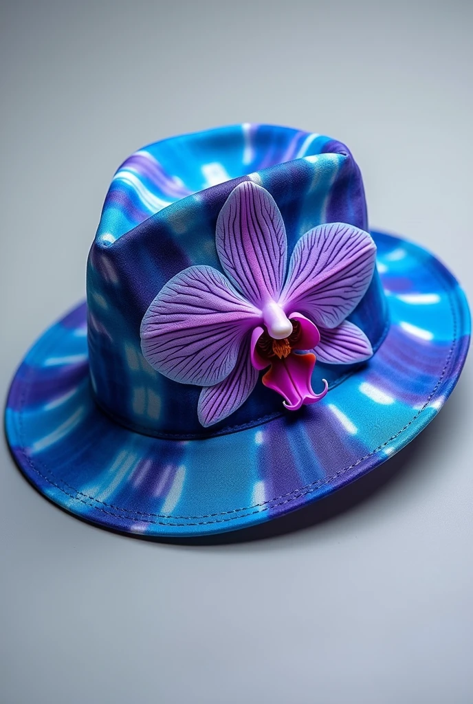 Blue purple orchid flower inspired tie dye design weaving hat