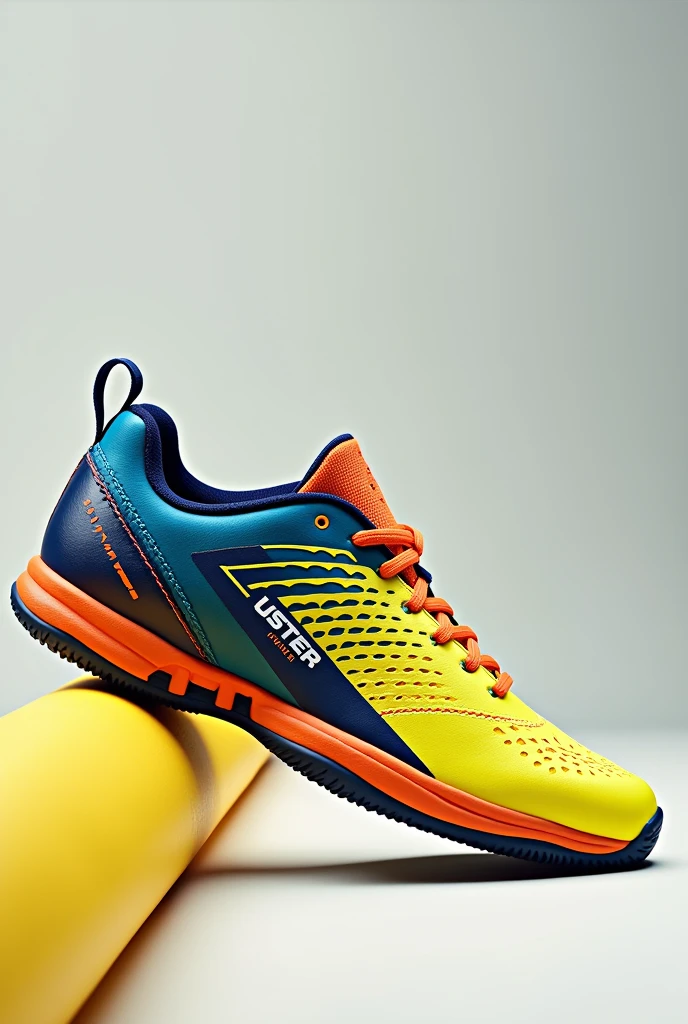 Cricket shoes design  yellow blue red without logo and name

