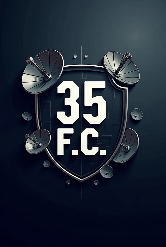 crea un insignia de futbol soccer que se llame (35 F.c.) containing images of military satellite communications antennas