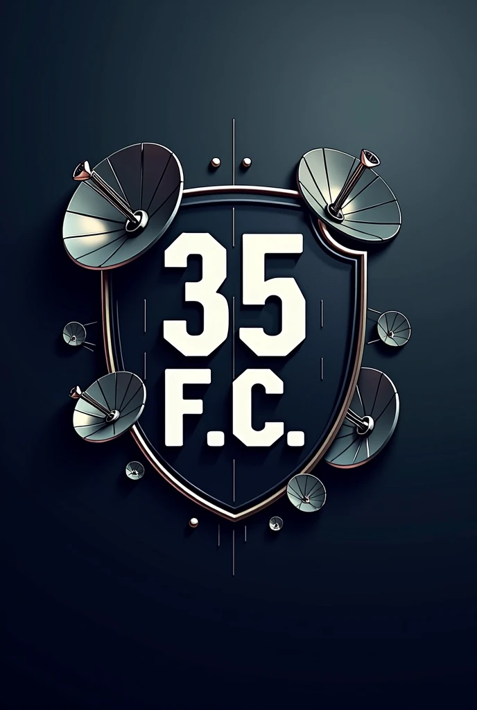 crea un insignia de futbol soccer que se llame (35 F.c.) containing images of military satellite communications antennas
