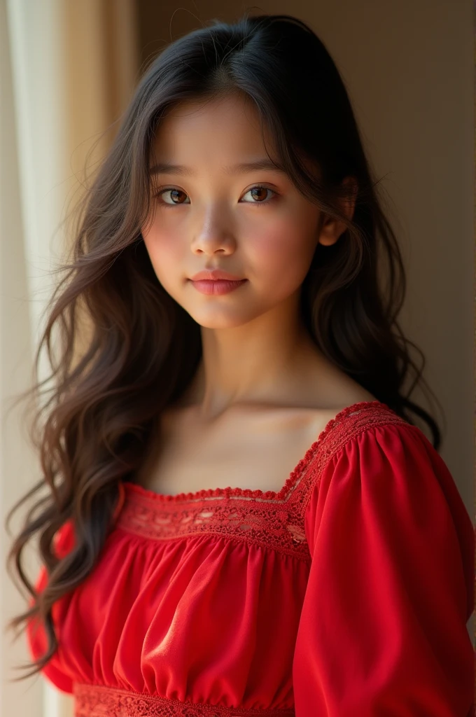 Generate a girl image wearing red top