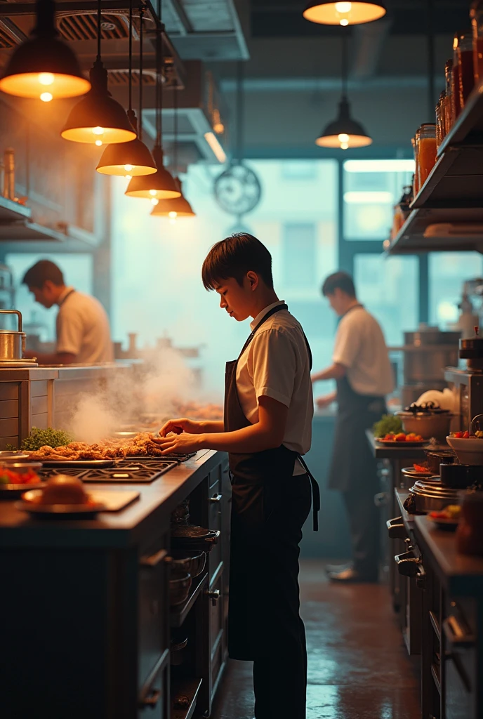 A picture showing an intern working in a restaurant