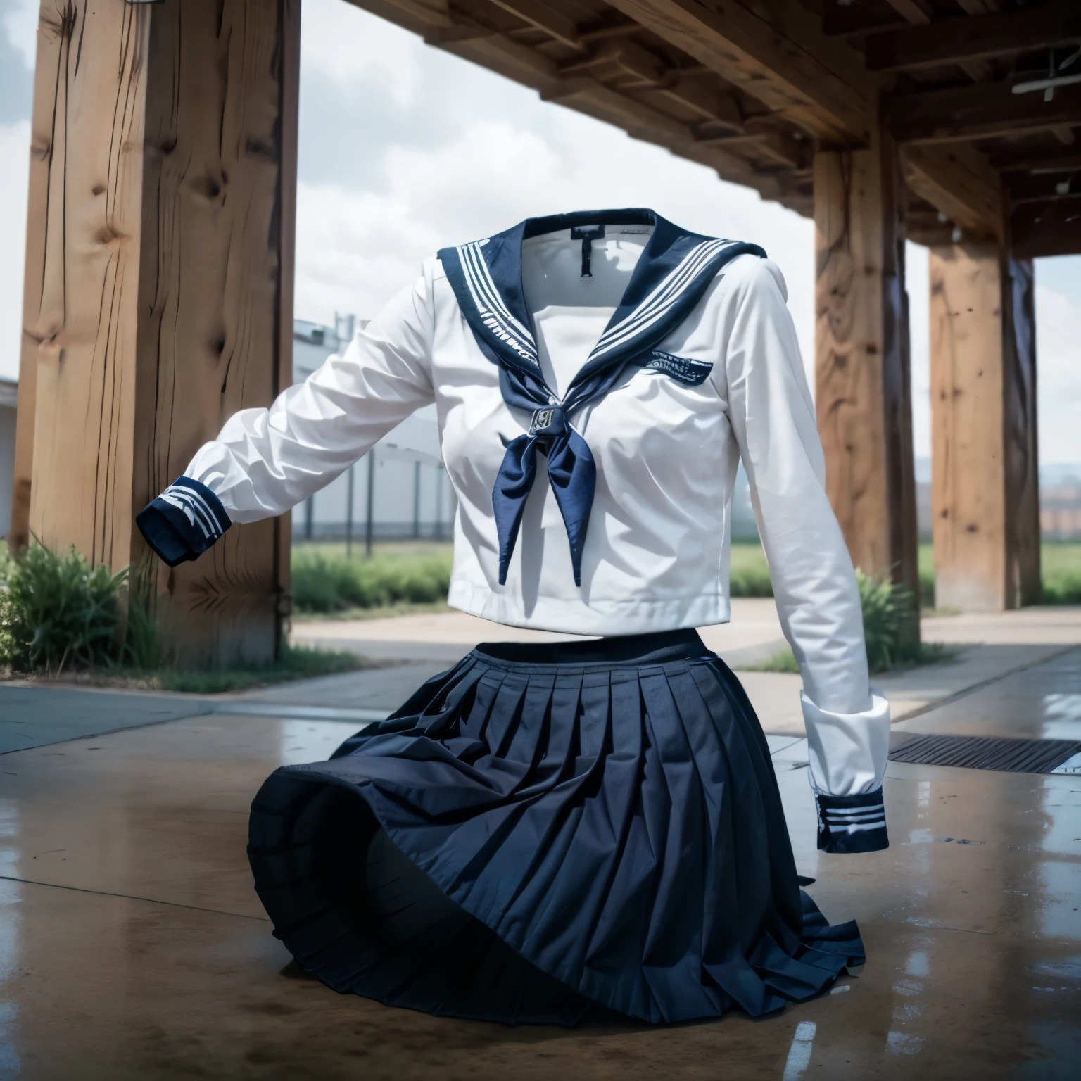 (invisible, no humans:1.5, headless:1.5, handless, legless), grey skirt, long sleeves, neck ribbon, red ribbon, ribbon, sailor collar, school uniform, skirt, white sailor collar, (cute big breast), 
(8k, RAW photo, best quality, masterpiece:1.2), (realistic, photo-realistic:1.37),photon mapping, radiosity, ((Hasselblad photography)),physically-based rendering,