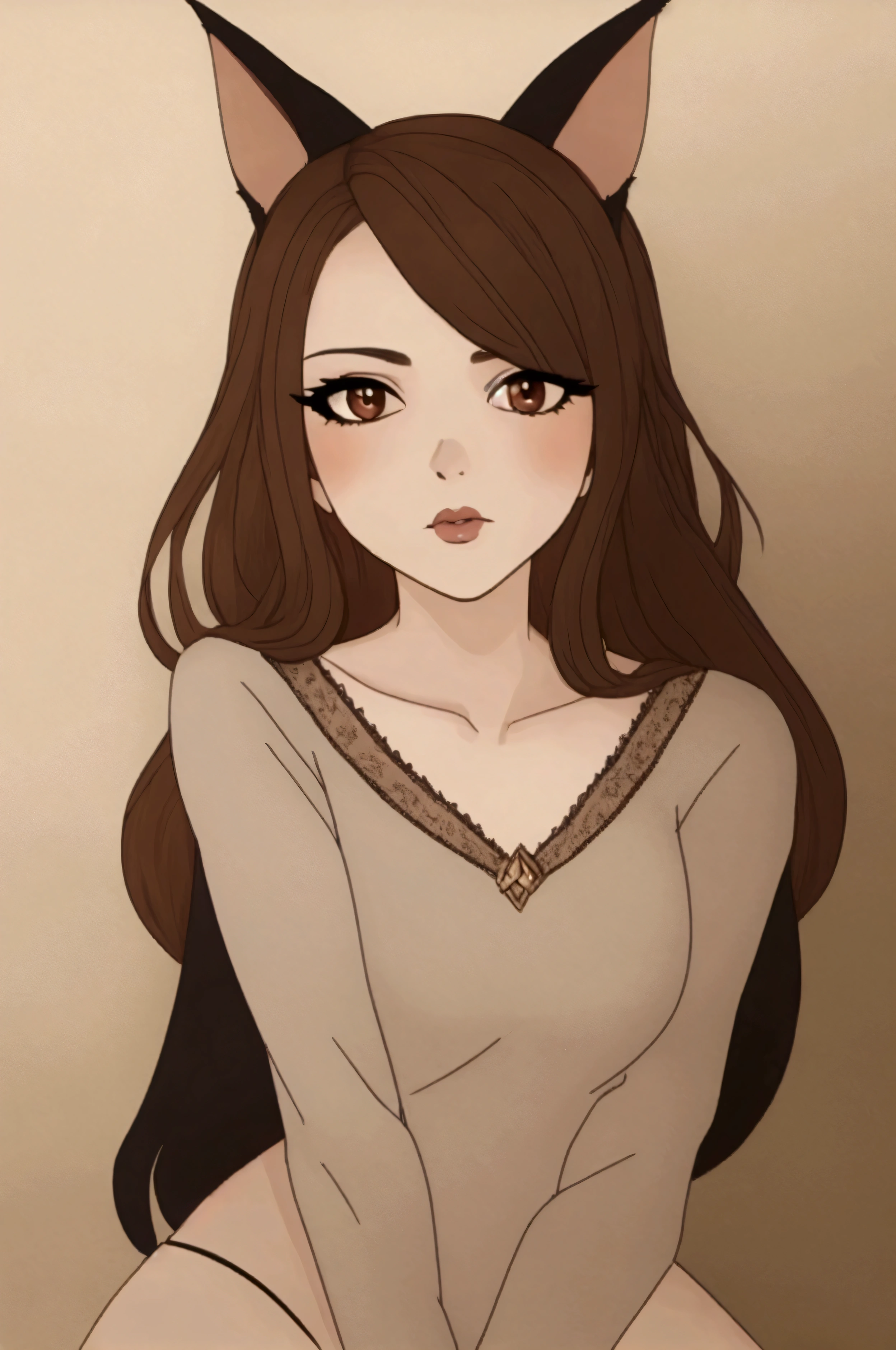 beautiful, brown hair, bat ears.