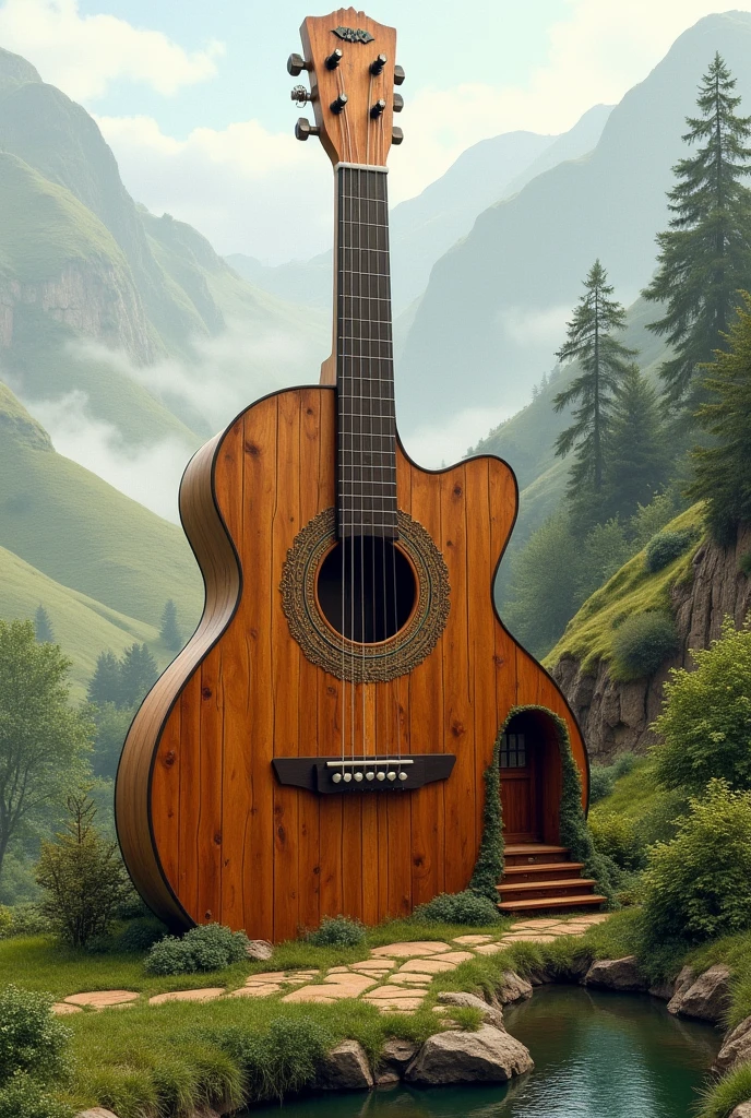 Create or sketch or draw a guitar house