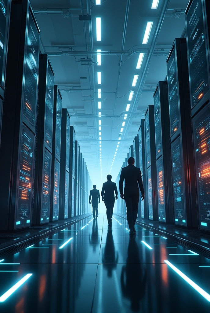 Futuristic technological servers with people 
