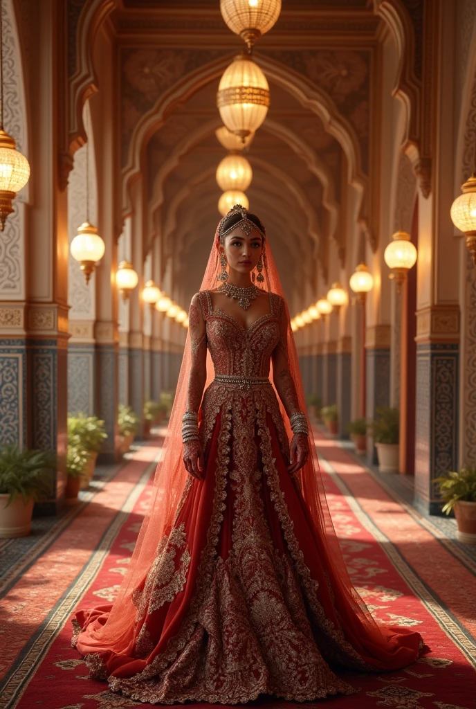 a moroccan wedding, detailed ornate moroccan architecture, intricate moroccan patterns and textures, opulent moroccan decor, ornate moroccan lamps, moroccan style traditional wedding, beautiful moroccan bride, ornate moroccan wedding dress, detailed moroccan jewelry, intricate henna patterns, (best quality,4k,8k,highres,masterpiece:1.2),ultra-detailed,(realistic,photorealistic,photo-realistic:1.37),ornate,vivid colors,dramatic lighting,cinematic
