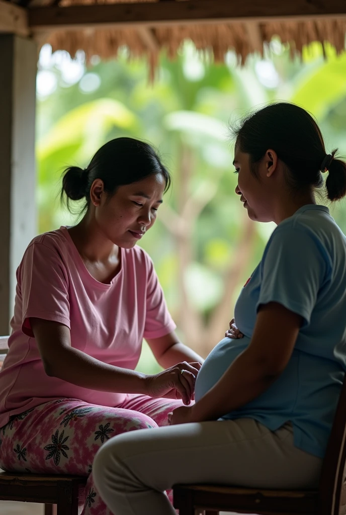 Community health nurses in a poor rural area a barangay in the Philippines helping a mother for a prenatal check-up inside a barangay clinic especially those who often do not opt for check up