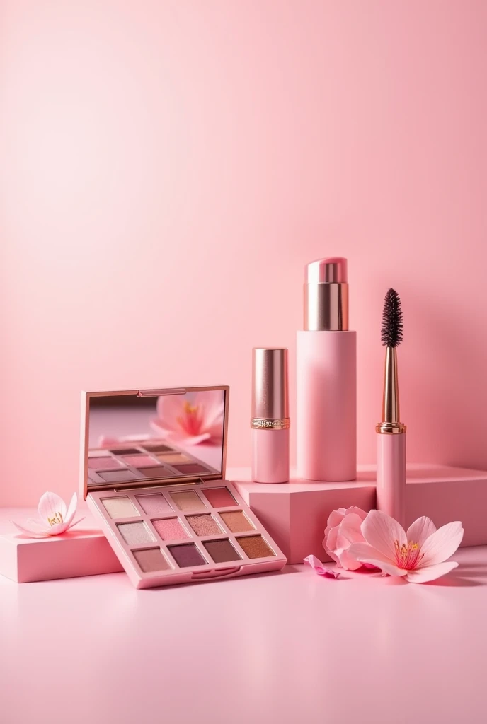 Cosmetics with pastel pink background