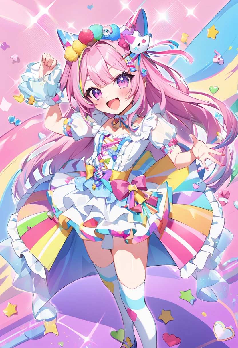 there is a woman in a costume posing for a picture, y 2 k cutecore clowncore, decora inspired, kawaii decora rainbowcore, cutecore clowncore, belle delphine, white puffy outfit, jossi of blackpink, full body!!, fairycore, full body with costume, kawaii playful pose of a dancer, blackpink