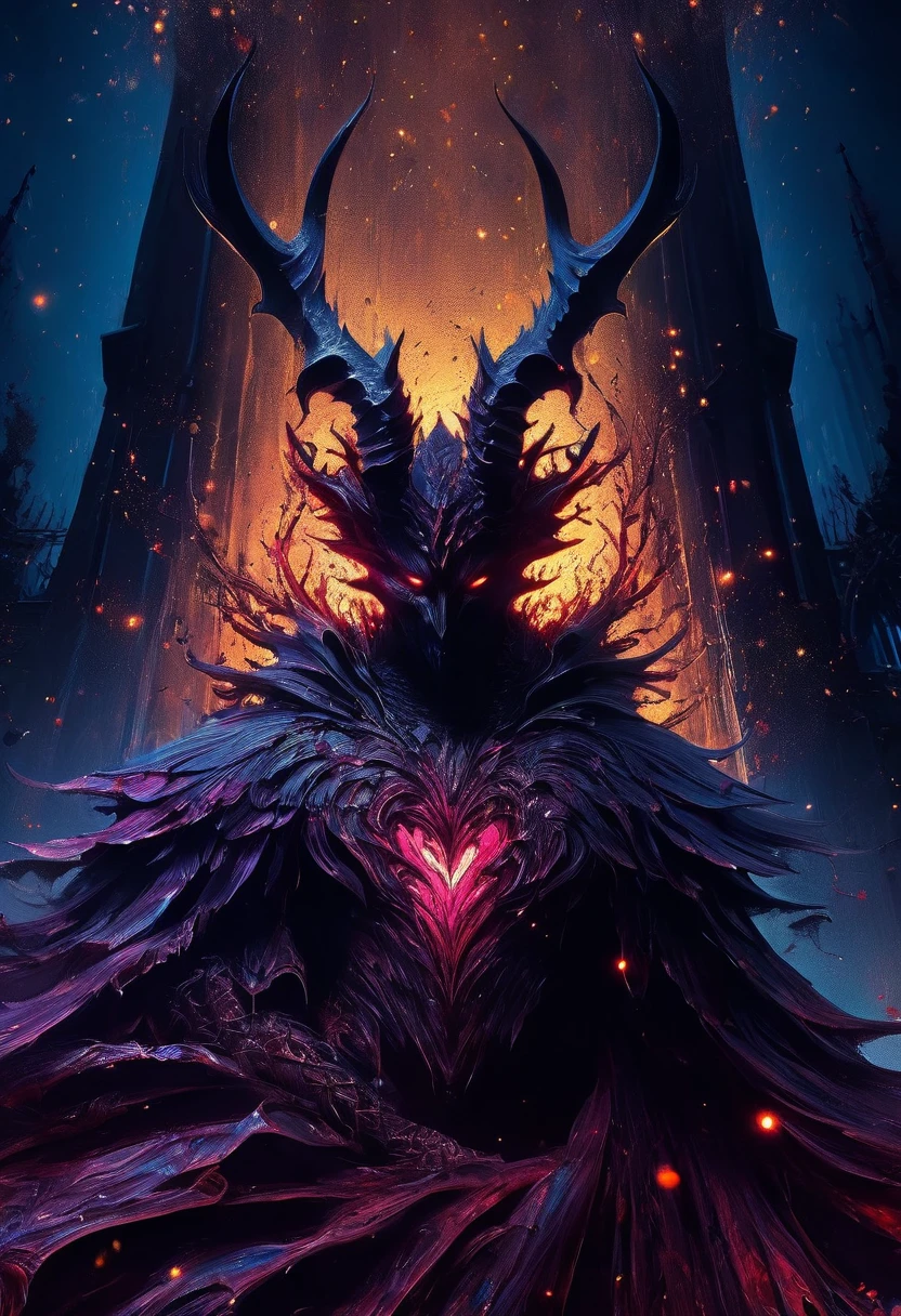 dark elements of gothic fantasy. develops in a dark and cruel universe, filled with hellish creatures, demons, mysticism, horror. Kalluta, William Blake, Greg Rutkowski. Spartak Mukanovsky. Heinrich Fuseli. intense deep color, shimmering swirling glitter, paint splatter, masterpiece, 8k resolution, trending artstation, horror, scary, highly detailed exquisite shadow balance, natural lighting, challenging posing, clarity, high quality, magical realism, harmonious composition, Miki Asai macro photography, close-up plan, hyper detail, ArtStation trends, sharp focus, studio photography, intricate details, high detail, Greg Rutkowski