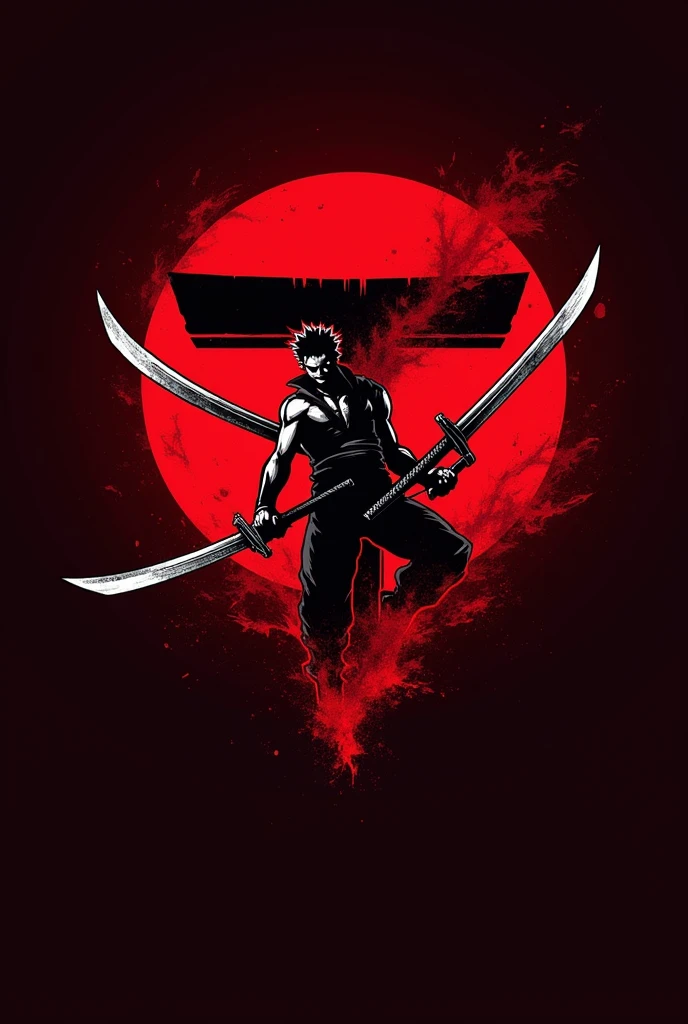 Logo for a Twitch channel with a red theme, roronoa zoro and the letter T