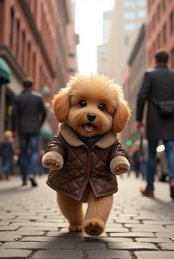 dog in a coat on a street