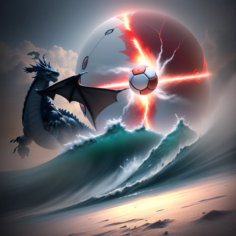 pokemon is playing a game with a ball and a dragon, intense battle, dynamic!!, intense fighting, pokemon military drill, misty, giygas, new pokemon, similar to pokemon, huge battle, by Josetsu, fighting, video, splash aura in motion, very intense, menacing!!!, intense moment, tournament, nintendo, ashy