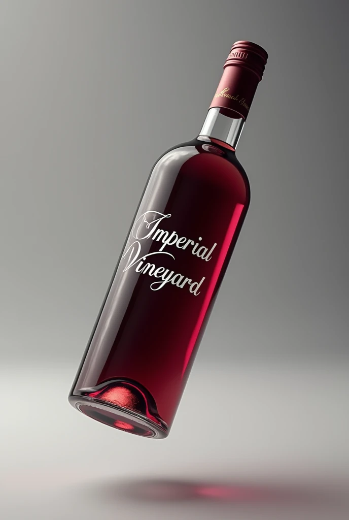 create a realistic and detailed image of a wine bottle with the written label "imperial vineyard" the bottle floating on a gray background