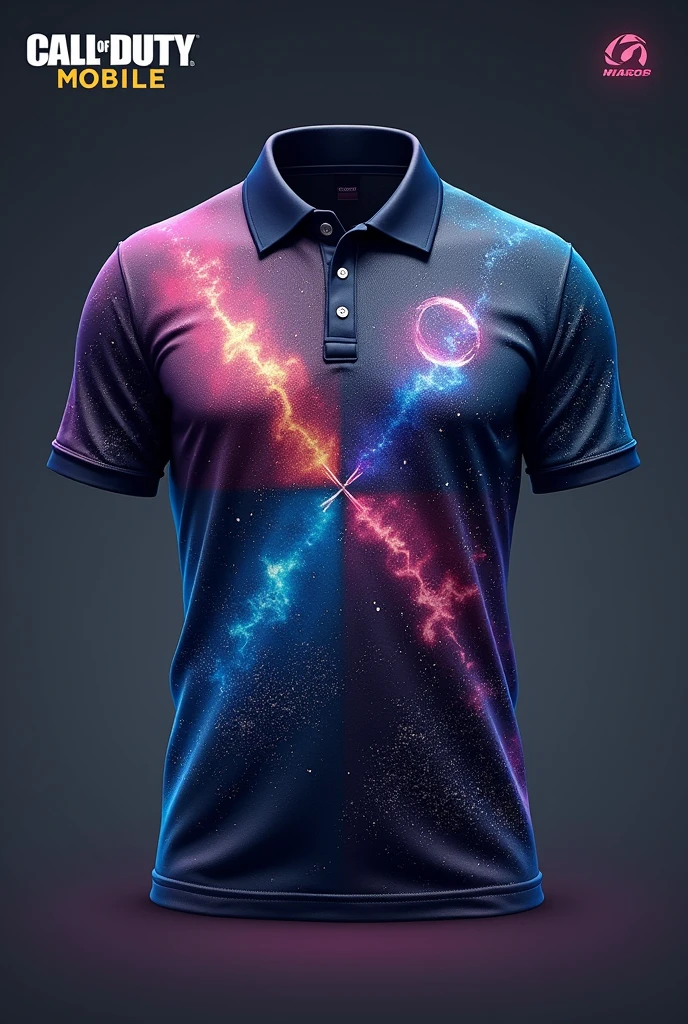 Create me a jersey polo-shirt for codm in image of 4 Celestial back and front
