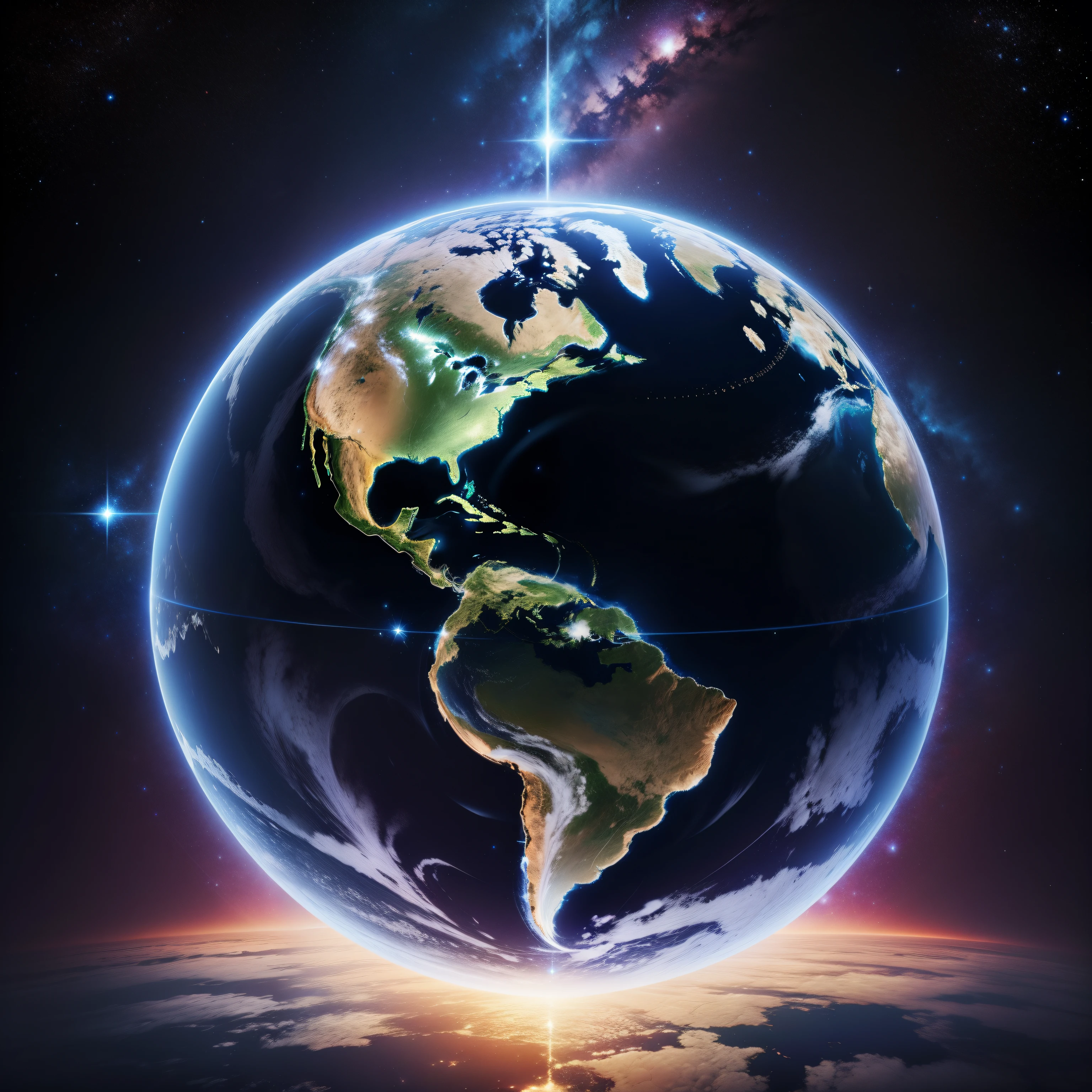 "Planet Earth with a starry sky, Full HD, 16:9."