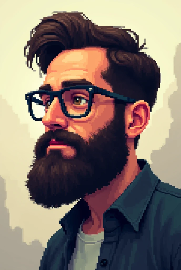 16 bit pixel man with full beard and short black hair, with glasses