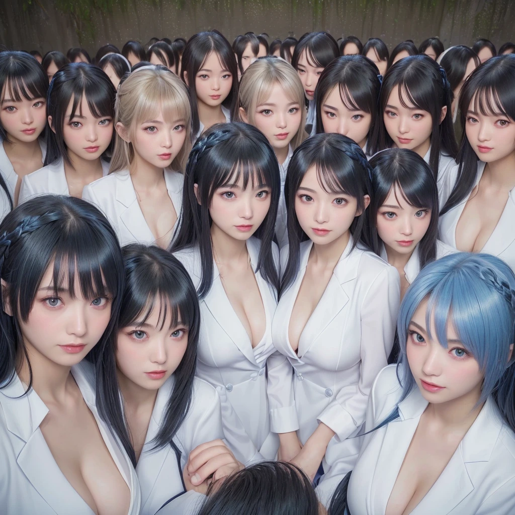 [Japanese cloning girls], [Perfect Clone girls Raw Photography Art], (16K, Highest quality, Ultra-high resolution, Unrealistic, Unprecedented sight, Clone Girls: The World of Proliferation, Ultra-realistic), (Japanese, woman, 26-year-old), (((Small face, Thick black hair, Semi-long hair))), ((Very beautiful detailed girls, Accurate body structure, Very detailed body)), (((((Big Breasts, J-Cup))))), (((White shirt, Big Breasts強調, I can see the cleavage, Black Mini Skirt, Dark Eyes, Mature face))), (Cute Smile, Smiling face, A gentle gaze), ((Detailed depiction, clone girls, Happy laughter, Lovely Smile, Pleasant conversation)), (((((Very detailed, 1girl-1,000,000cloning))))), ((100girls, 6+girls, multiple girls)), (((((Very detailed depiction of the other self, Perfectly the same girl, The exact same smile, The exact same hairstyle, Perfect same clothes, Exactly the same height, Perfect same J-cup))))), (((Very detailed, clone girls only))), (1,000,000,000,000,000,000clone girls), ((Extremely crowded, Body adhesion)), (Bright and soft light), (((Accurate perspective depiction, Depth of subject, Same perspective as girls, Wide-angle field of view))), Alluring, Fun erotic, Everyone is sexy, Let's have sex！