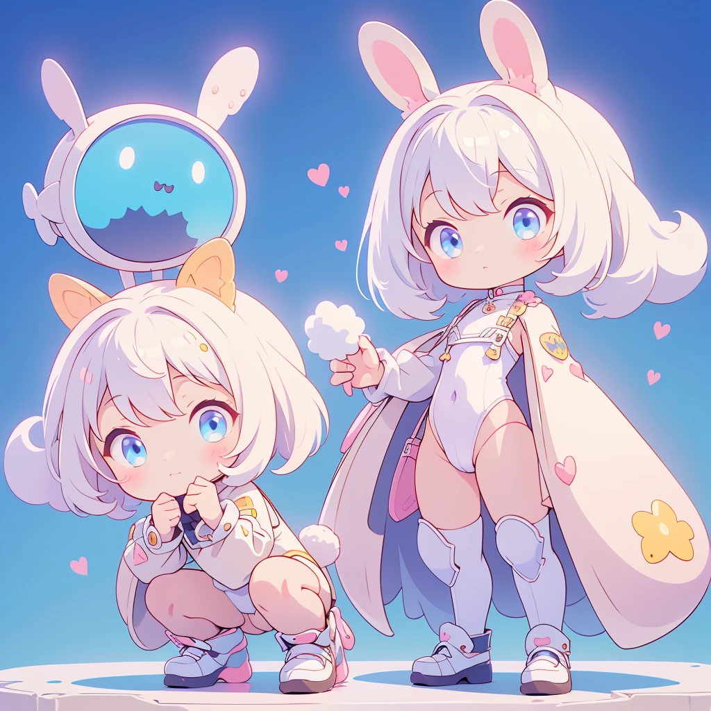 A cute little guy wearing a rabbit costume、fluffy、Loose、pastel colour、Highest quality、Masterpiece、Milky white hair color、kawaii tech,