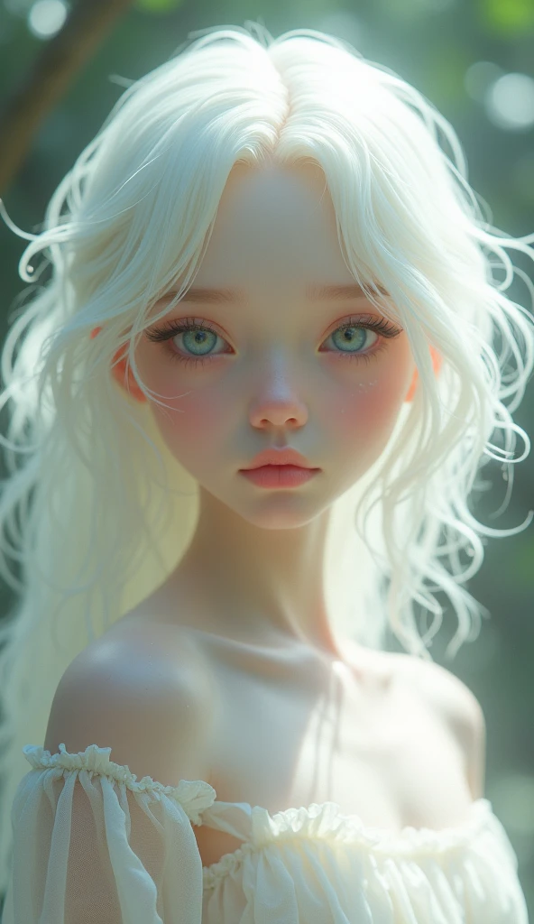 beautiful albino girl, fair skin, light hair, platinum blonde, pale complexion, delicate features, bright eyes, white hair, soft glow, ethereal beauty, elegant appearance, porcelain skin, radiant smile, clear blue eyes, graceful, gentle expression, smooth skin, refined look, striking contrast, angelic, serene, pure, unique beauty, youthful charm, soft lighting, natural makeup, harmonious, stunning, glowing aura,