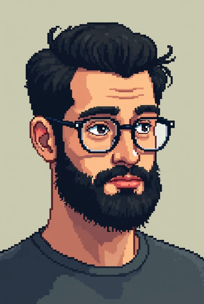 16 bit pixel man with normal beard and short black hair, with glasses, medium complexion
