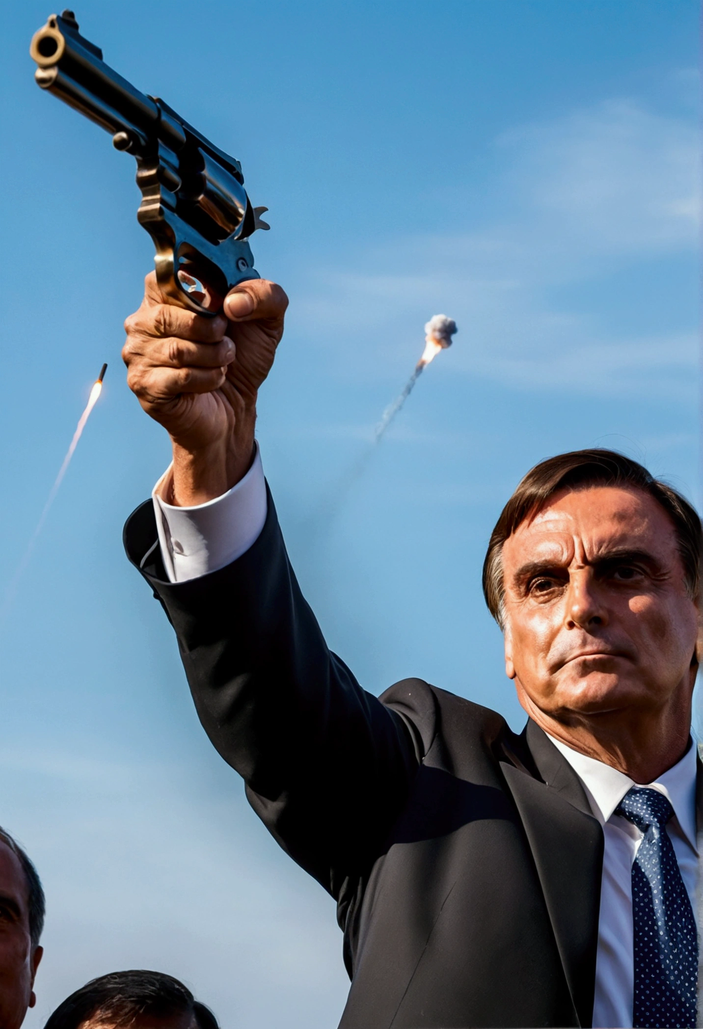 Bolsonaro shooting a revolver into the sky