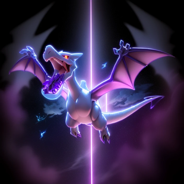 pokemon white and purple dragon with open mouth and large wings, charizard, pterodactyl, illustration pokemon, alphonse fly, mewtwo, official art, new pokemon, similar to pokemon, wyvern, ray, nighttime!, dialga the pokémon, mangy, hy - gogg, charizard flying above new york, dragon in dragon lair