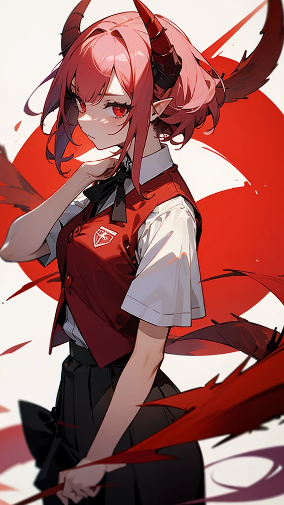 Red demon girl with vest and red tail and horns