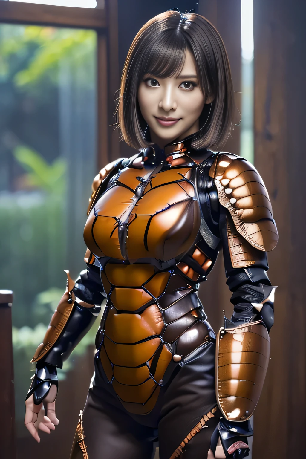 (high resolution,masterpiece,best quality,extremely detailed CG, anime, official art:1.4), realistic, photo, amazing fine details, all intricate, gloss and shiny,awesome many layers, 8k wall paper, 3d, sketch, kawaii, illustration,( solo:1.4), perfect female proportion,villainess, (fusion of dark brown cockroach and lady:1.4), (brown cockroach form lady:1.2), (brown cockroach lady:1.2), (fusion:1.2), (solo:1.4), (evil smile:1.2), muscular, abs, (cockroach brown exoskeleton bio insect suit:1.4), (cockroach brown exoskeleton bio insect armor:1.2), (brown transparency cockroach wing:1.4), (brown cockroach antennae:1.3),