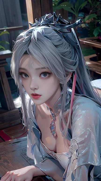 a white hair、Close-up of Miss wearing white mask, Beautiful character painting, Guweiz, Gurwitz-style artwork, White-haired god, author：Yang Jie, Epic and beautiful character art, Stunning character art, author：Fan Qi, by Wuzhun Shifan, pixiv Art Street Guviz, Single ponytail, insult, High Ponytail, Tall and big, Long legs, Walk, elegant, dignified, Miss, Beautiful curves, sweet smile, Strong sense of detail and layering, colour丰富绚丽, Has a unique texture, rich and colourful, colour, vivid, Design Art, 16K, Super detailed, {{illustration}}, {Extremely refined}, {Exquisite surface treatment}, Super detailed, Delicate and shining eyes, {{Light}}, Ultimate light effect, model: Realism, CFG size: 12, Laura: Bright texture (1.35), high quality, masterpiece, Exquisite facial features, Delicate hair depiction, Detailed depiction of the eyes, masterpiece, best quality, Light line tracing, Extremely detailed CG unified 8k wallpaper, masterpiece, best quality, (1 girl), Perfect Miss Body, naked, beautiful eyes, (Delicate face), short black hair, Tie your hair up, Light blue hairpin, Black silk frame glasses, in class, (White skin), (Optimal Lighting), (Super intricate details), 4k unity, (Super detailed CG), Showing off her white legs,Sexy Long Legs, Thin waist, Extremely detailed depiction, Pink Hair, Asymmetrical bangs, Hands on thighs, Move your eyes away, 8k resolution, Raise an eyebrow, shiny hair, Flower head, simple grey background, Climbing towards the viewer, whole body, sexy pose, On all fours,