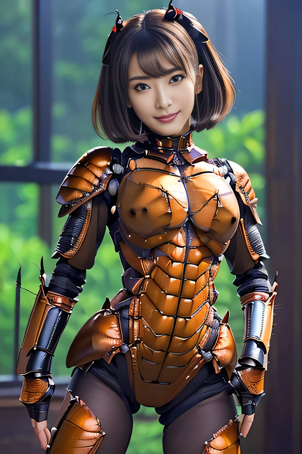 (high resolution,masterpiece,best quality,extremely detailed CG, anime, official art:1.4), realistic, photo, amazing fine details, all intricate, gloss and shiny,awesome many layers, 8k wall paper, 3d, sketch, kawaii, illustration,( solo:1.4), perfect female proportion,villainess, (fusion of dark brown cockroach and lady:1.4), (brown cockroach form lady:1.2), (brown cockroach lady:1.2), (fusion:1.2), (solo:1.4), (evil smile:1.2), muscular, abs, (cockroach brown exoskeleton bio insect suit:1.4), (cockroach brown exoskeleton bio insect armor:1.2), (brown transparency cockroach wing:1.4), (brown cockroach antennae:1.3),