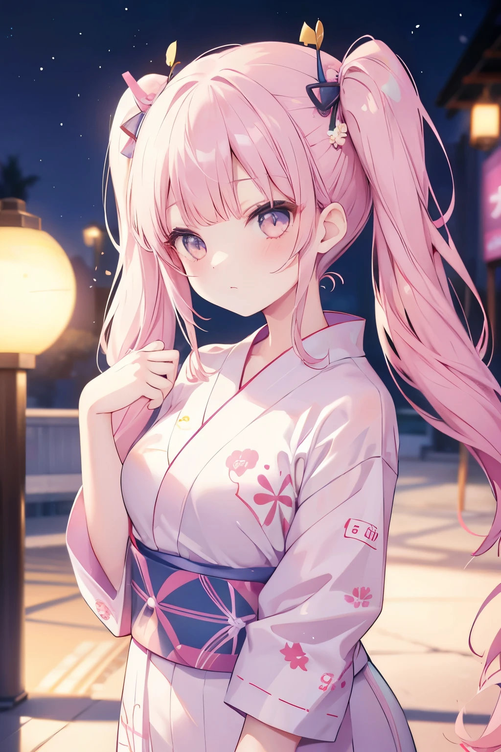 high school girl Twin tails yukata kawaii, アニメ, Cute hyper quality, highly detailed