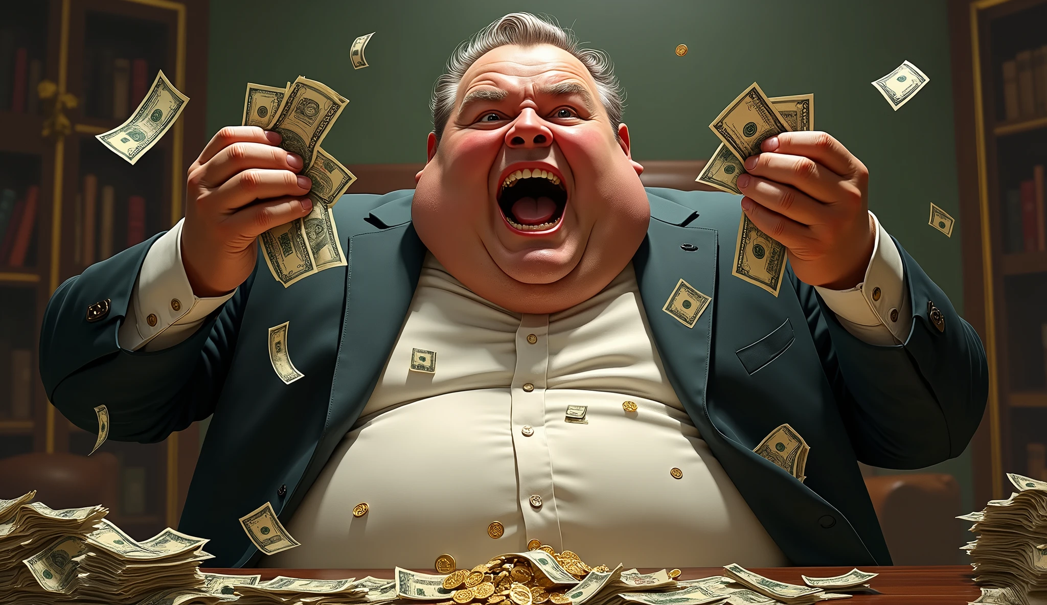 fat man eating money
