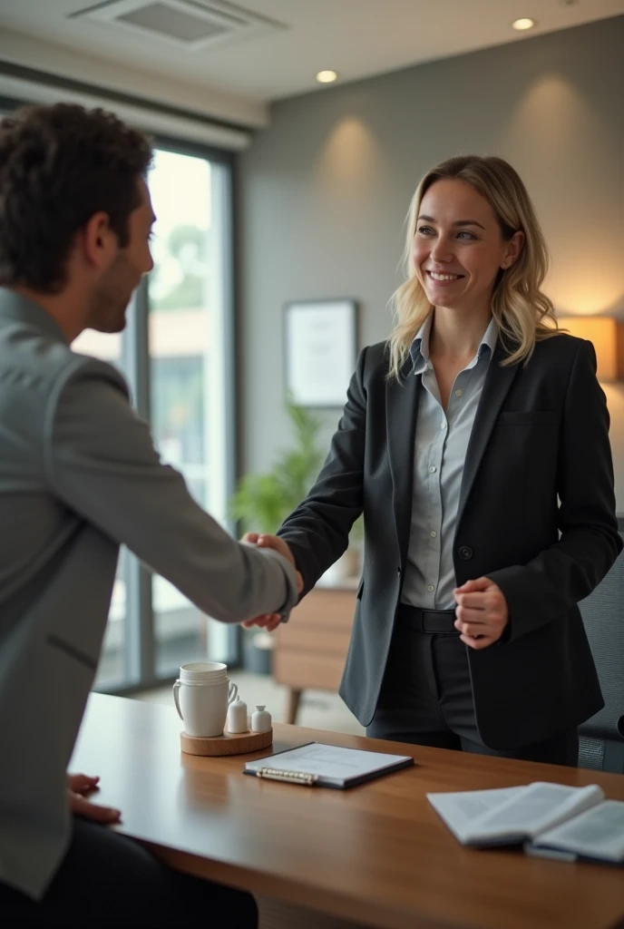 Suggested visual elements:
Interviewer shaking hands or saying thank you.
Interviewee showing an attitude of satisfaction or gratitude.