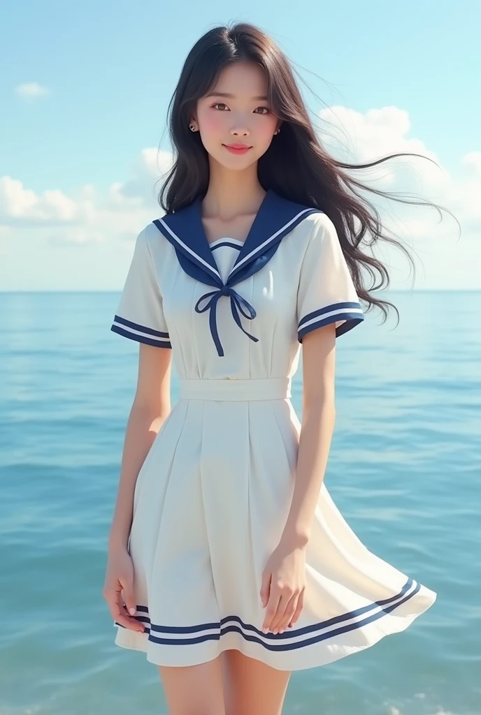 One with a white sailor dress with navy blue stripes