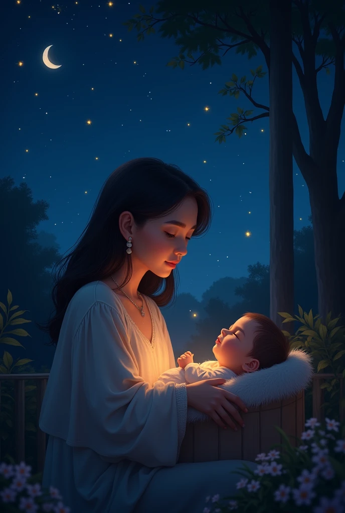 and the same but with their mom outside the cradle singing them to sleep and the sky dark because its night