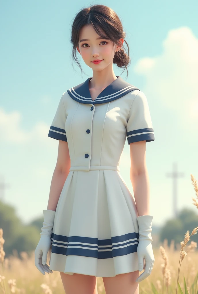 One with a white sailor dress with navy blue stripes white glue. 