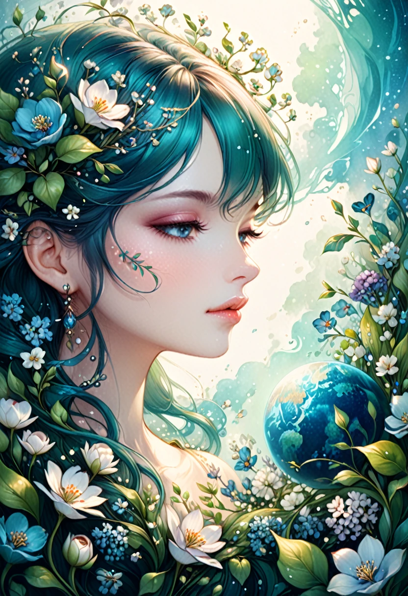 (Illustration:1.3) beautiful planet earth with flowers and plants sprouting spring day (by Artist Anna Dittman:1), (((masterpiece))), (((best quality))), ((ultra-detailed)),(detailed light),((an extremely delicate and beautiful)),