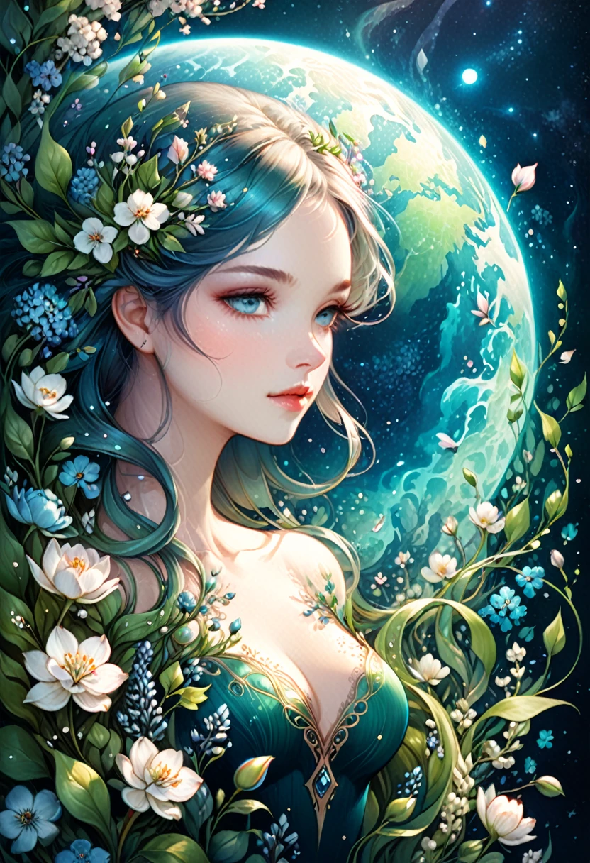 (Illustration:1.3) beautiful planet earth with flowers and plants sprouting spring day (by Artist Anna Dittman:1), (((masterpiece))), (((best quality))), ((ultra-detailed)),(detailed light),((an extremely delicate and beautiful)),