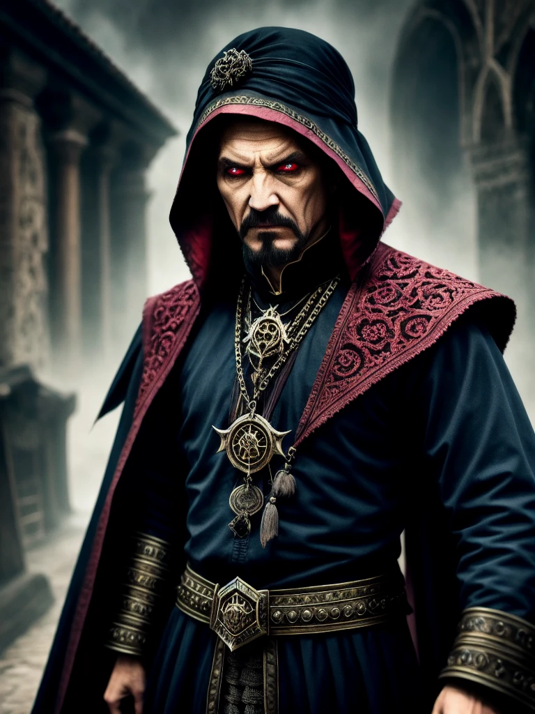 (extremely detailed 8k wallpaper),a medium shot photo of a fearful necromancer, Intricate, High Detail, dramatic