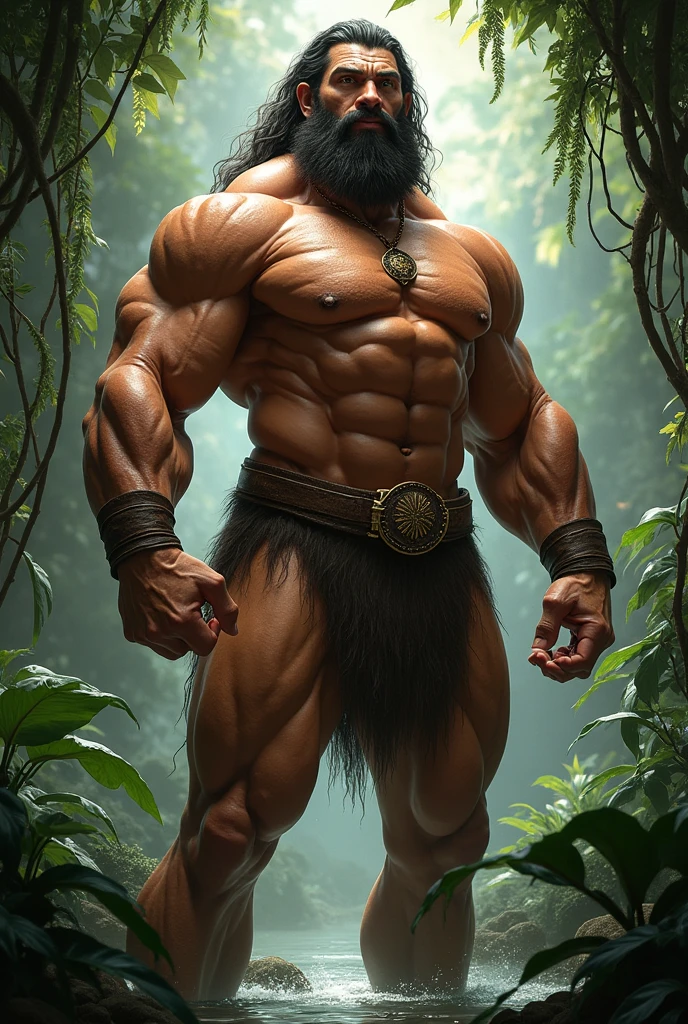 handsome and hyper muscular (like pro heavyweight bodybuilder) Tarzan. More muscle mass and small loincloth 