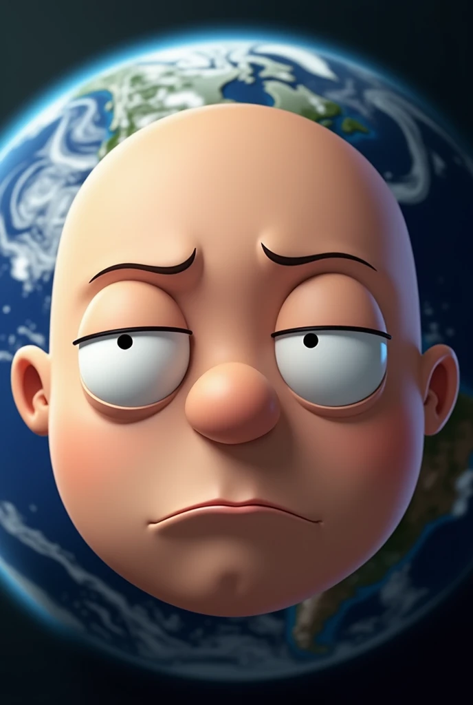 Stewie from family guy's face in front of earth