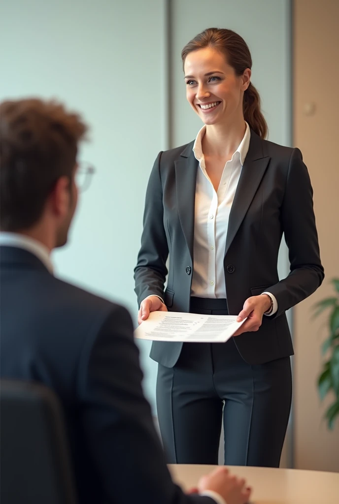 Description: This section represents the beginning of the interview, where the interviewer presents the purpose of the interview and explains the format that will be followed. It may include a formal greeting and a brief introduction..
Suggested visual elements:
Interviewer welcoming with a document or an agenda.
Interviewee listening attentively.