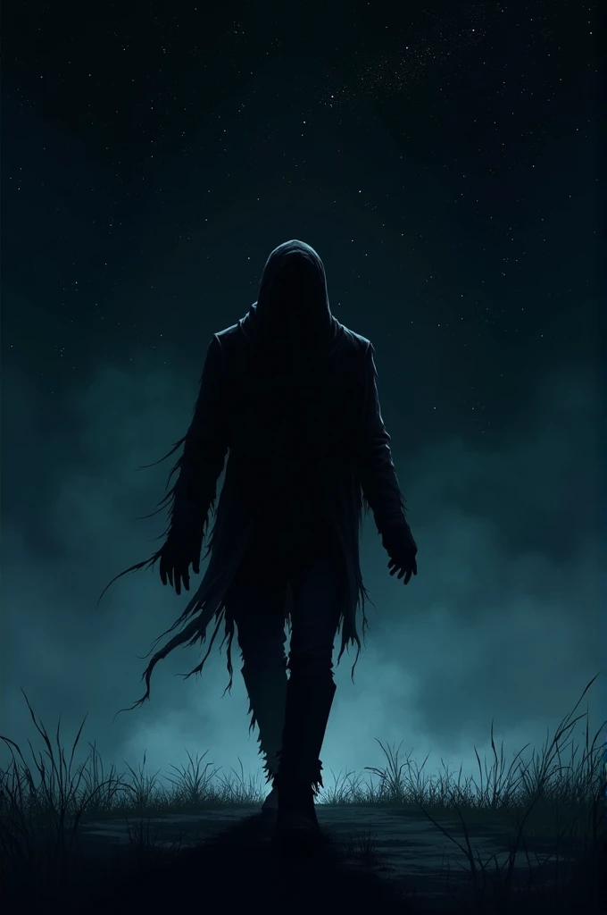 A dark bad man, night sky star,he is drunk,
