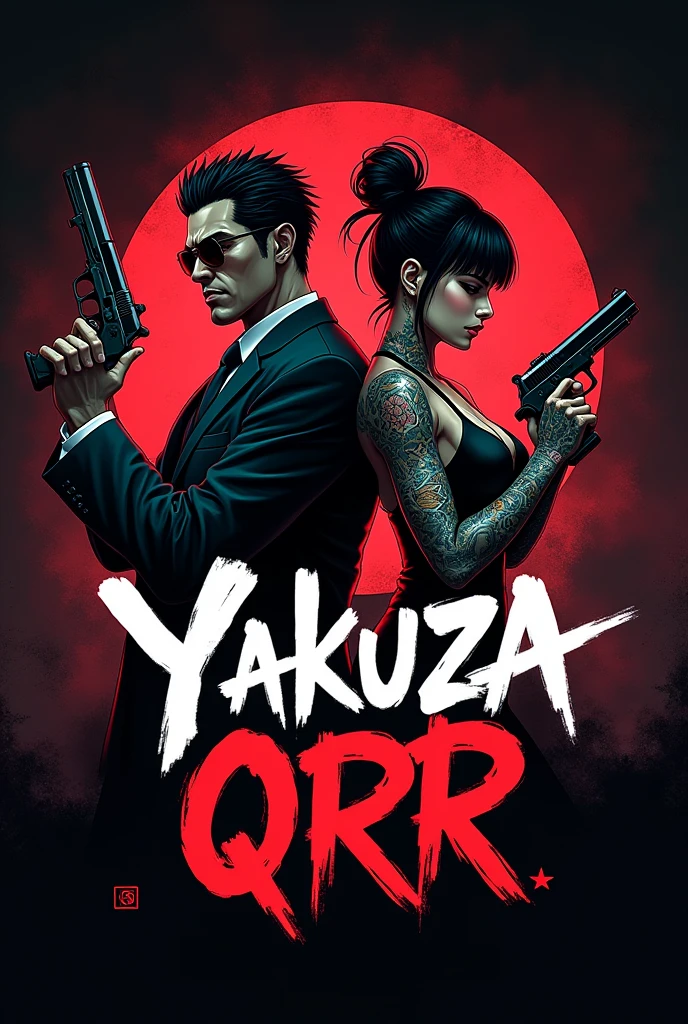 Create a logo with the name YAKUZA QRR with characters with weapons 