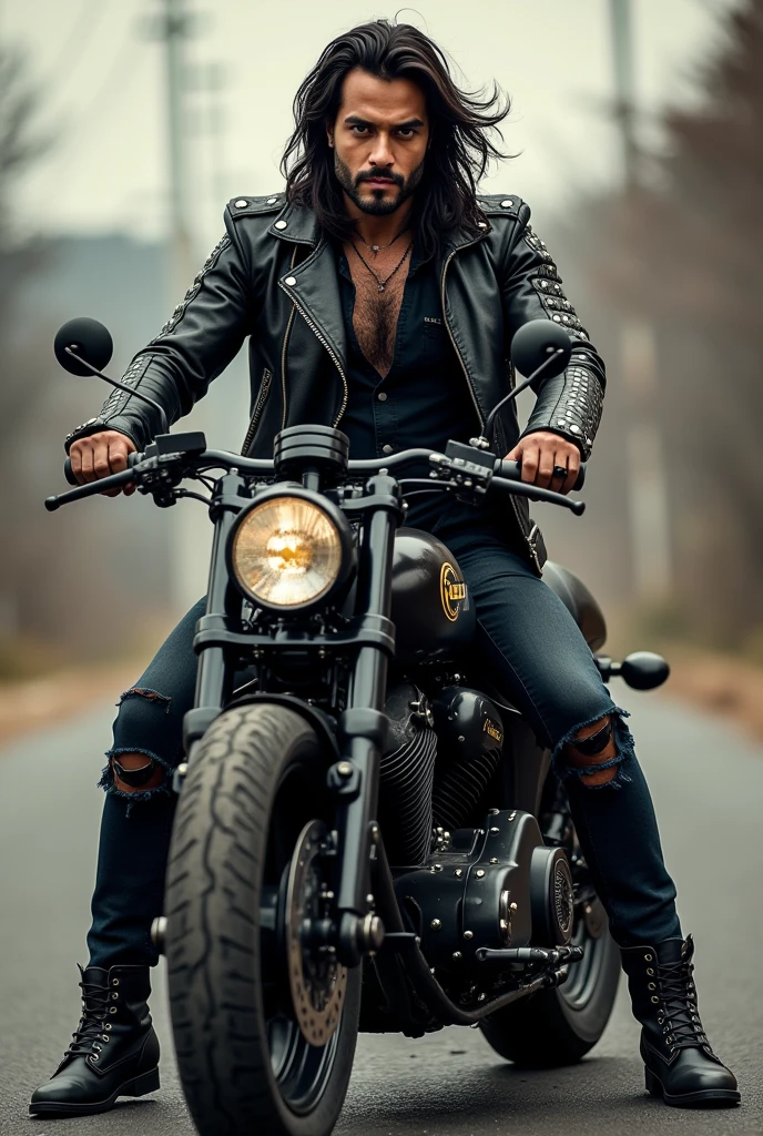 rodrigo trumpet of Facebook on gang motorcycle dressed as a rocker