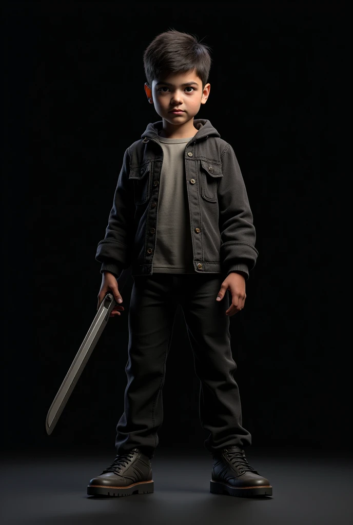 Creat a 3d illusion A boy stand with attitude and hold a weapon and background is black with "Haris Ali " in font