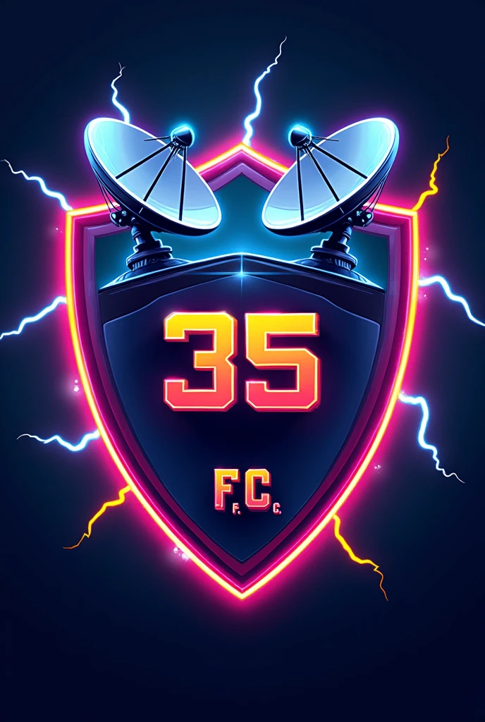 crea un escudo de futbol soccer a colores que se llame 35 F.c. containing images of satellite dishes with lightning.