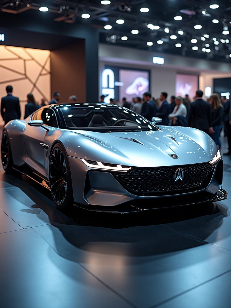 concept car in auto expo, include hyper realism, hd, 4k.